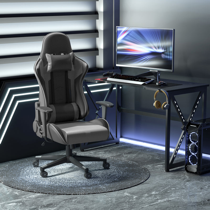 High Back Racing Gaming Chair, PU Leather Reclining Computer Chair with Head Pillow and Lumbar Support, Black