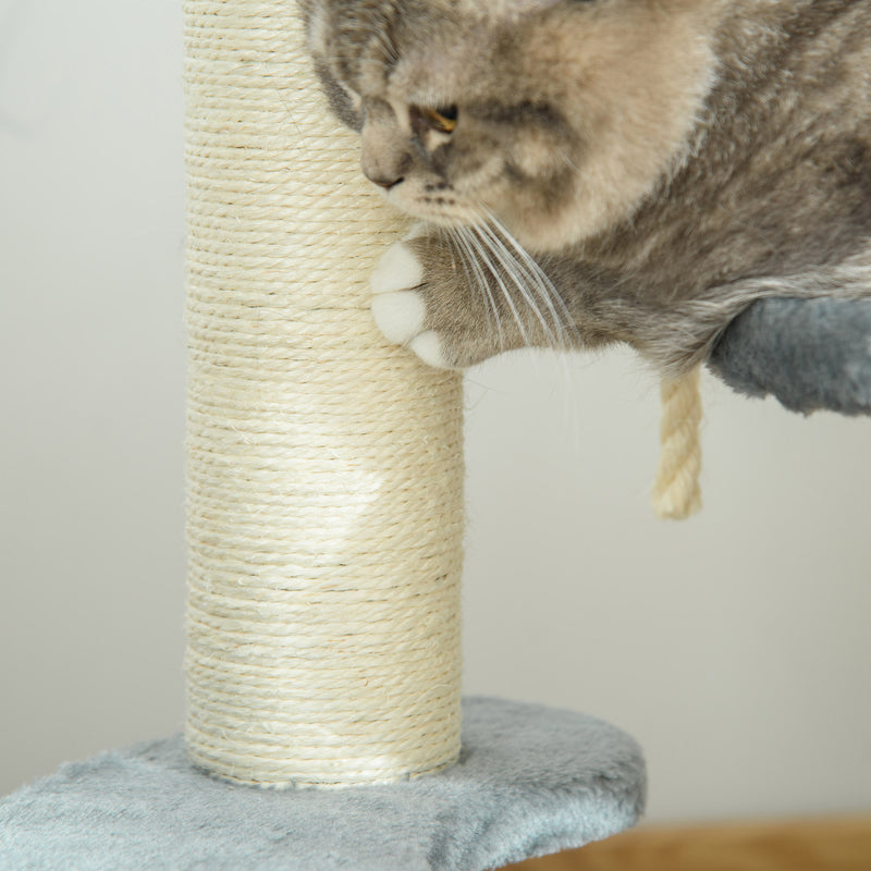 65 cm Cat Tree Kitty Scratcher Kitten Activity Center Scratching Post Playhouse 2 Perch w/Hanging Sisal Rope Grey