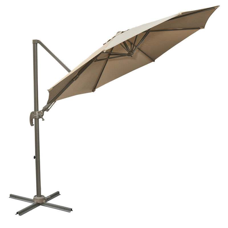 3M Cantilever Patio Parasol Roma Umbrella Hanging Sun Shade Canopy Cover Tilt Crank 360 Degree Rotating System Khaki