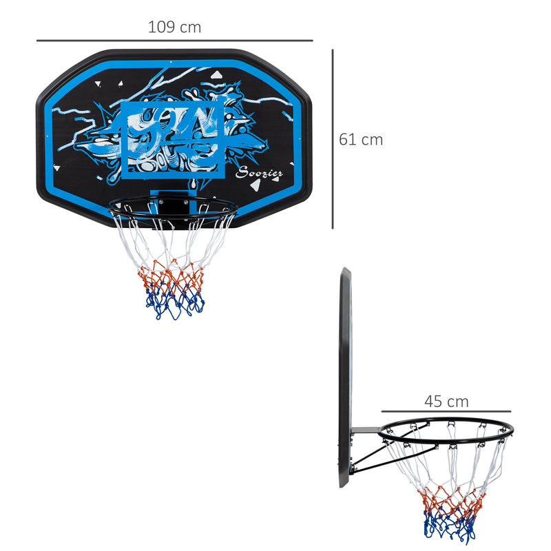 Wall Mounted Basketball Hoop, Mini Basketball Hoop and Backboard for Kids and Adults, Outdoors and Indoors Door & Wall Use, Blue and White