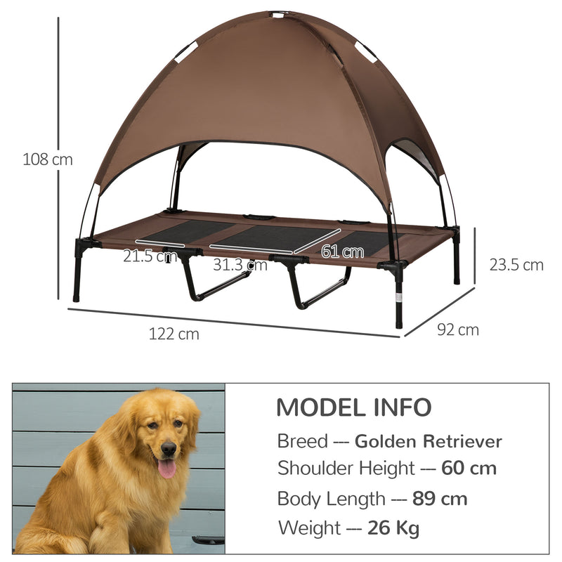 Raised Dog Bed Waterproof Elevated Pet Cot with Breathable Mesh UV Protection Canopy Coffee, for XXL Dogs, 122 x 92 x 108cm