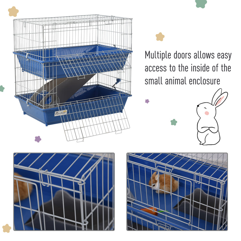 Metal 2-Tier Small Guinea Pigs Hutches Blue