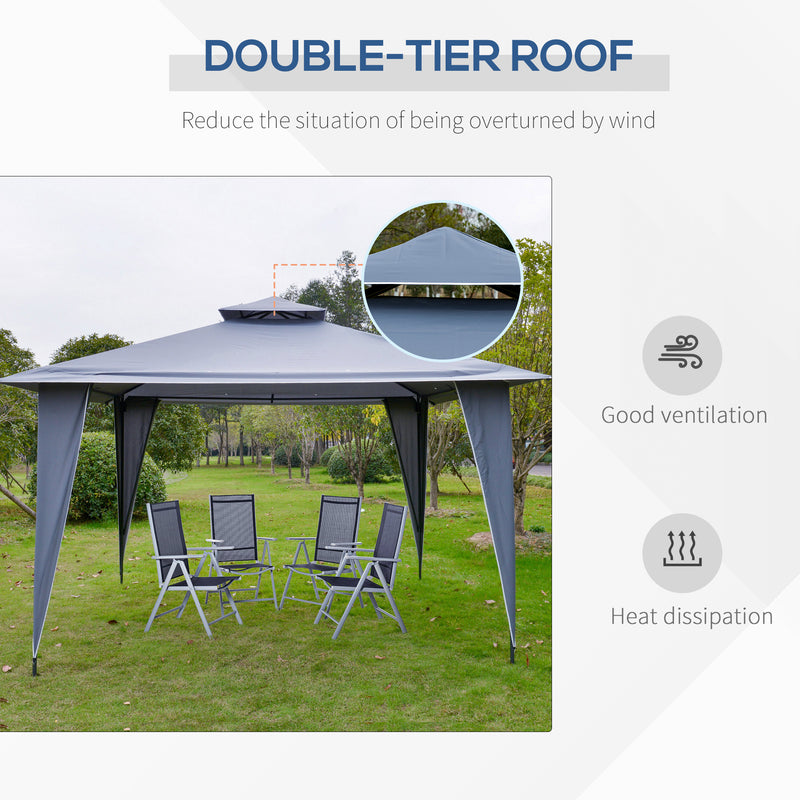 3.5x3.5m Side-Less Outdoor Canopy Tent Gazebo w/ 2-Tier Roof Steel Frame Garden Party Gathering Shelter Grey