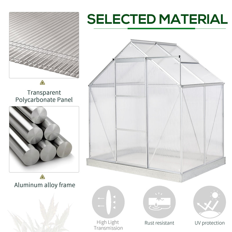 Walk-In Greenhouse Polycarbonate Panels Aluminium Frame w/ Sliding Door Adjustable Window Inner Area Plant Flower Grow, 6 x 4 ft