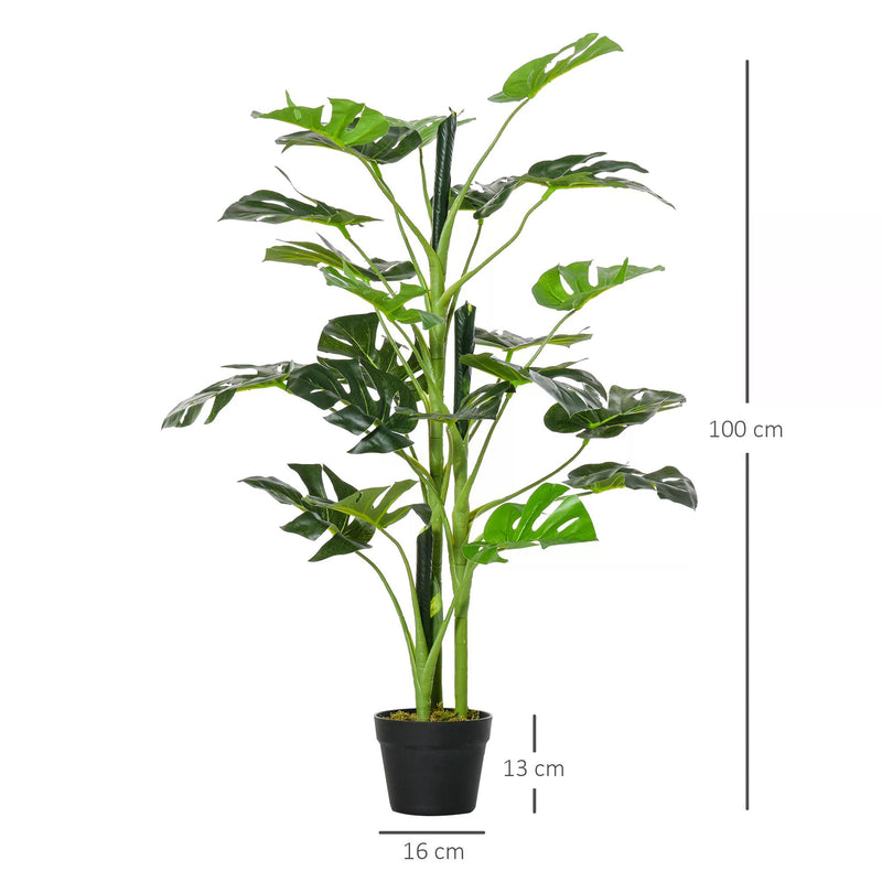 100cm/3.3FT Artificial Monstera Tree Decorative Cheese Plant 21 Leaves with Nursery Pot, Fake Tropical Palm Tree for Indoor Outdoor Décor