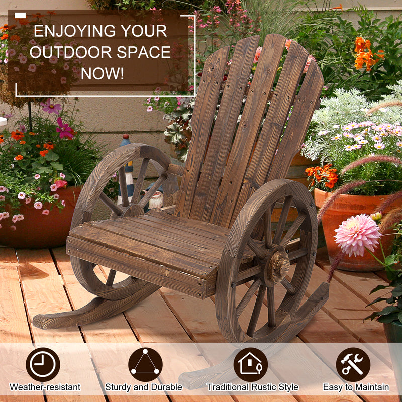 Wooden Adirondack Rocking Chair Reclining Armchair Outdoor Garden Furniture Patio Porch Rocker - Carbonized Wood Colour