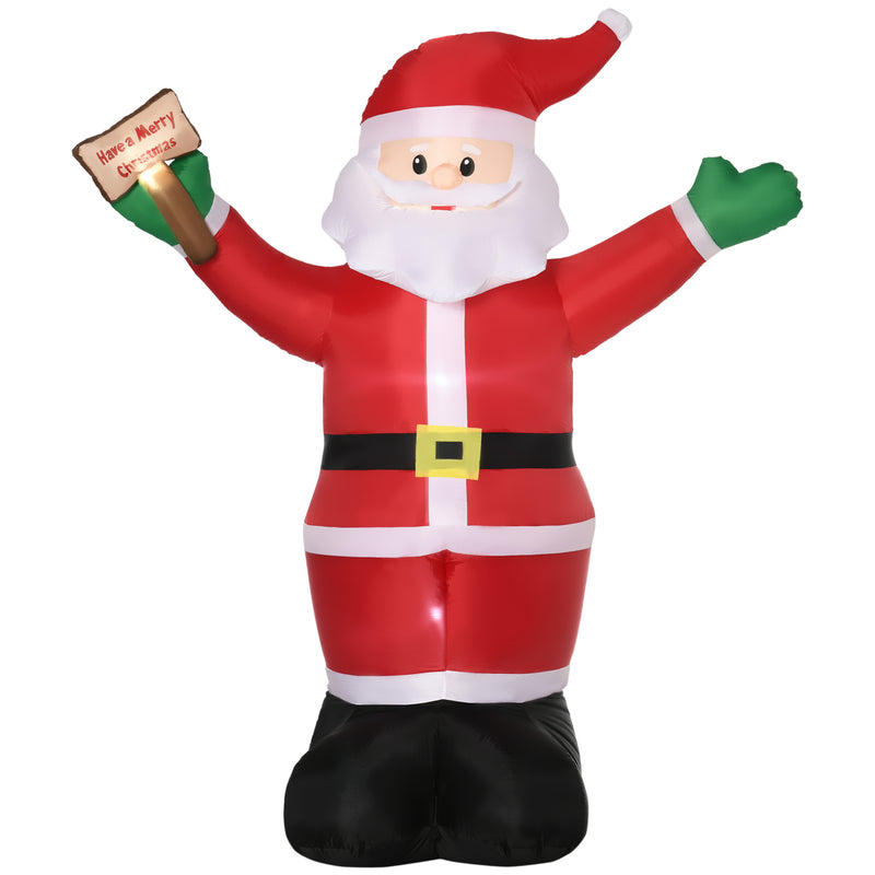 8ft Inflatable Christmas Santa Claus Holds Light Sign of Blessings, Blow-Up Outdoor LED Yard Display for Lawn Garden Party