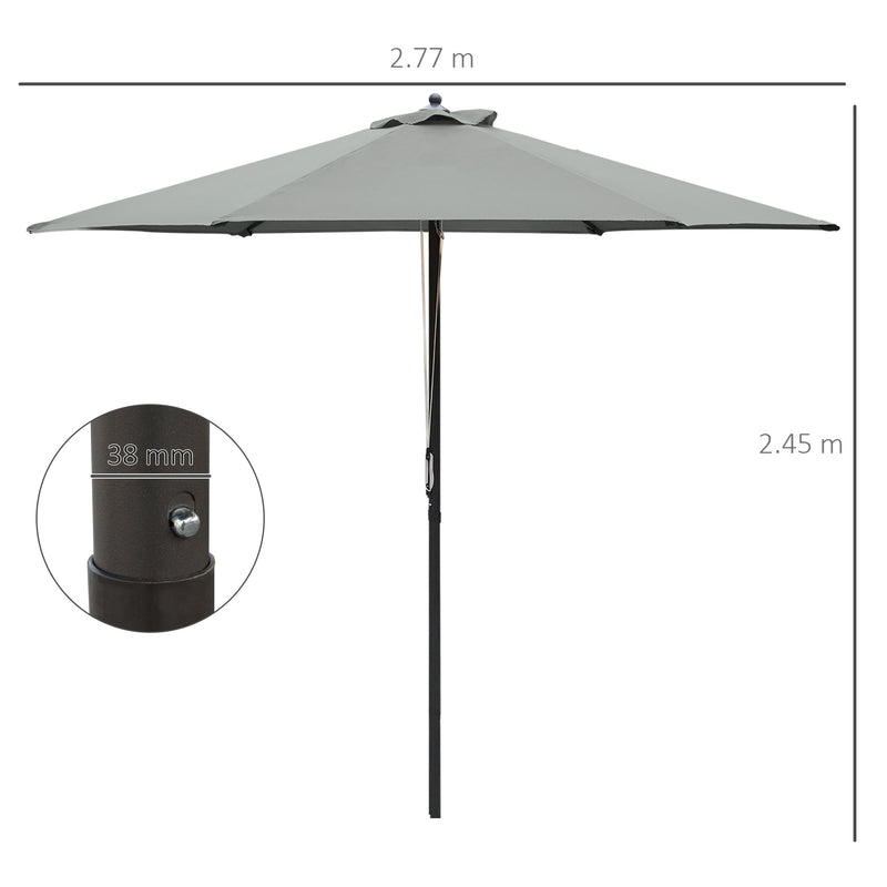 2.8m Patio Parasols Umbrellas Outdoor 6 Ribs Sunshade Canopy Manual Push Garden Backyard Furniture, Dark Grey