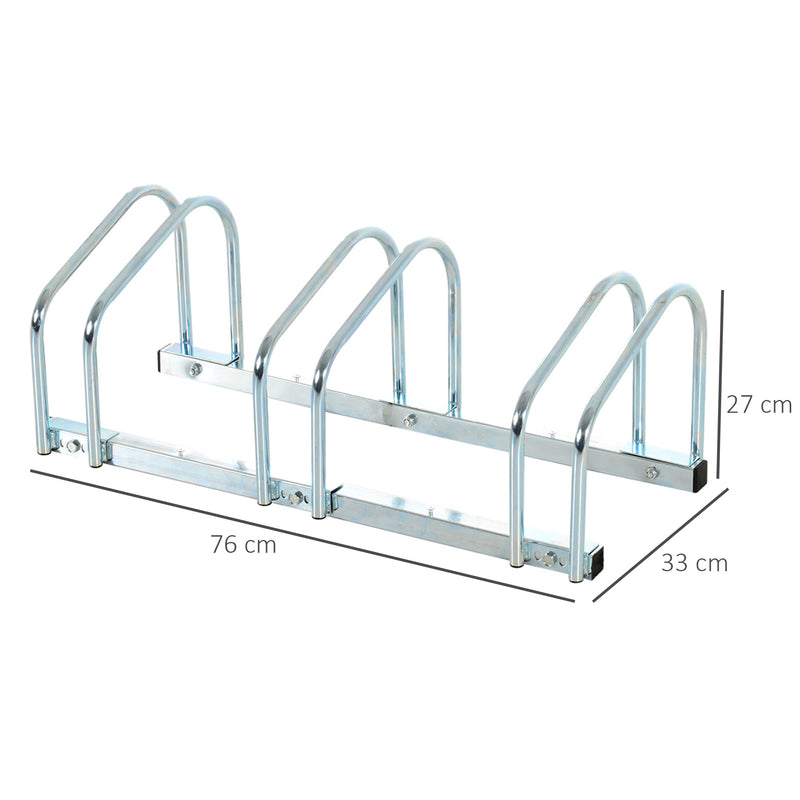Bike Stand Parking Rack Floor or Wall Mount Bicycle Cycle Storage Locking Stand 76L x 33W x 27H (3 Racks, Silver)
