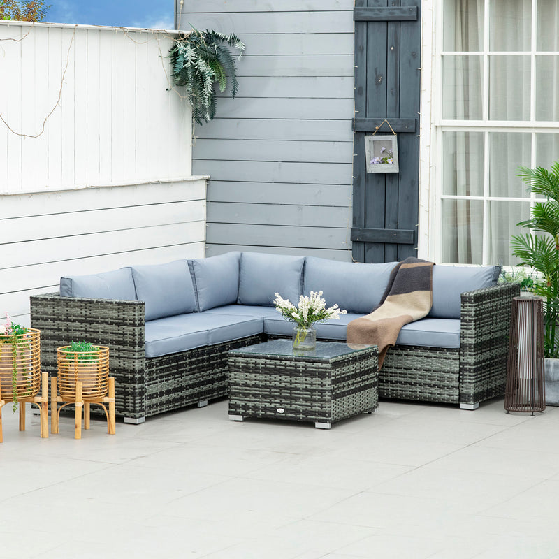 5-Seater Rattan Garden Furniture Sets Wicker Patio Conservatory Dining Set w/Corner Sofa Loveseat Coffee Table Cushions, Grey