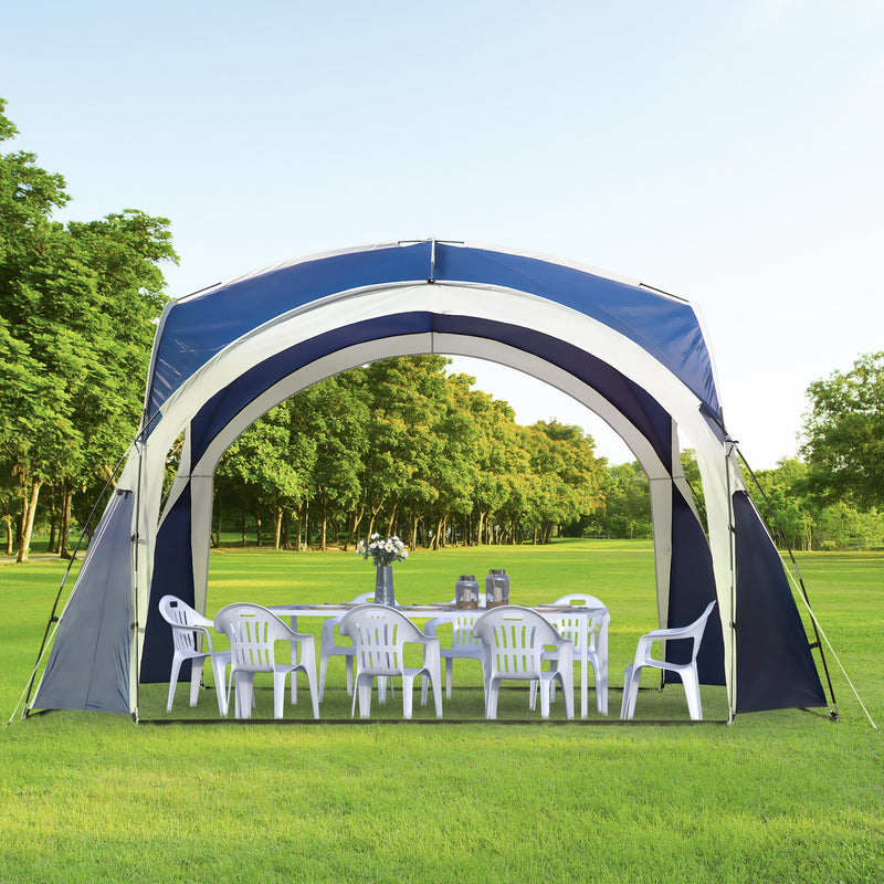 3.5 x 3.5M Gazebo Outdoor Marquee Tent Garden Sun Shelter Patio Spire Arc Pavilion Camp Sun Shade Blue and Grey