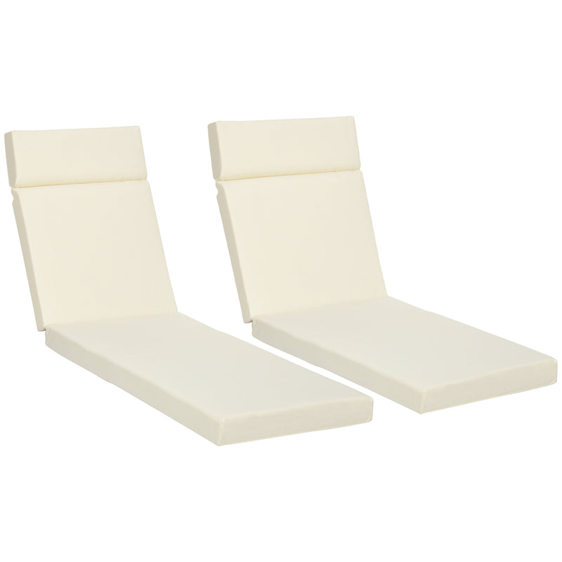 Set of 2 Sun Lounger Cushions, Replacement Cushions for Rattan Furniture with Ties, 196 x 55 cm, Cream White