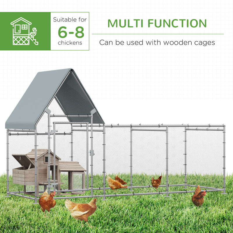 Walk In Chicken Run, Large Galvanized Chicken House, Hen Poultry House Cage, Outdoor Rabbit Hutch Metal Enclosure w/ Water-Resist Cover