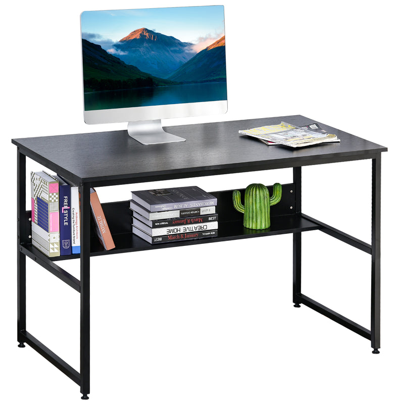 Computer Desk w/ Storage Shelf Adjustable Feet Metal Frame Home Office Laptop Study Writing Workstation Table Black