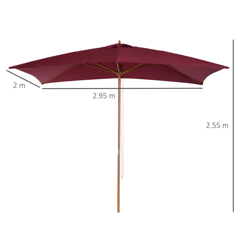 3m x 2m Wood Wooden Garden Parasol Sun Shade Patio Outdoor Umbrella Canopy New (Wine Red)