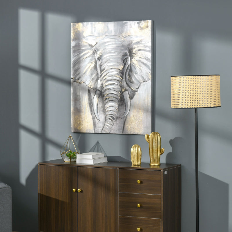 Hand-Painted Metal Canvas Wall Art Grey African Elephant, Wall Pictures for Living Room Bedroom Decor, 100 x 80 cm