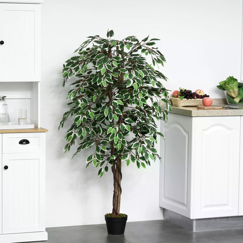 160cm/5.2FT Artificial Ficus Silk Tree with Nursery Pot, Decorative Fake Plant, for Indoor Outdoor Décor