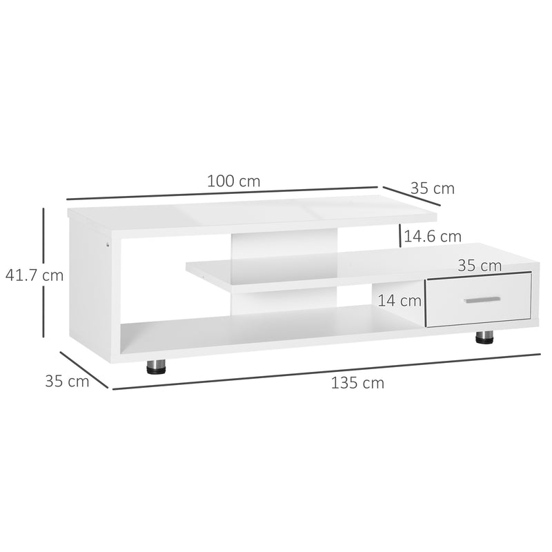 High Gloss TV Unit for TVs up to 45", Modern TV Cabinet with Storage Shelf and Drawer, Entertainment Unit for Living Room Bedroom, White