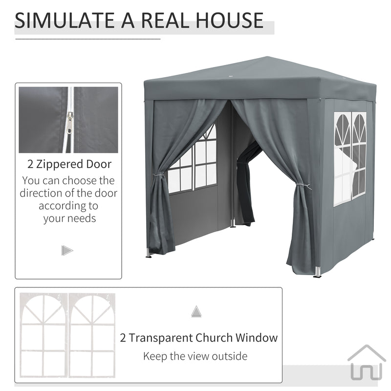 Garden Pop Up Gazebo Marquee Party Tent Canopy with free Carrying Case, Removable 2 Walls, 2 Windows, 2m x 2m, Grey