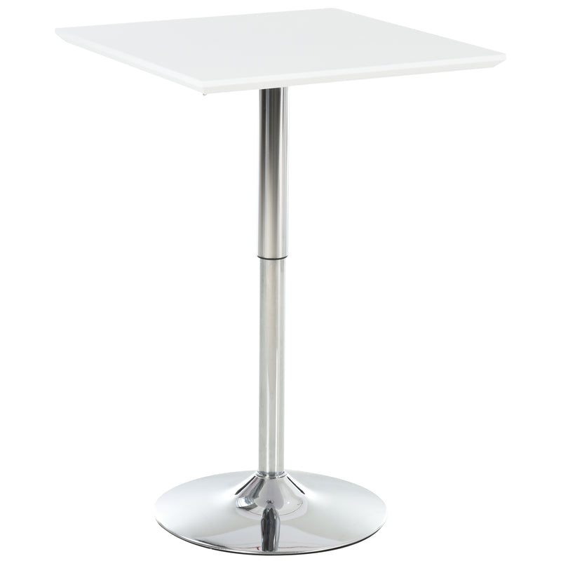 Square Height Adjustable Bar Table Counter Pub Desk with Metal Base for Home Bar, Dining Room, Kitchen, White