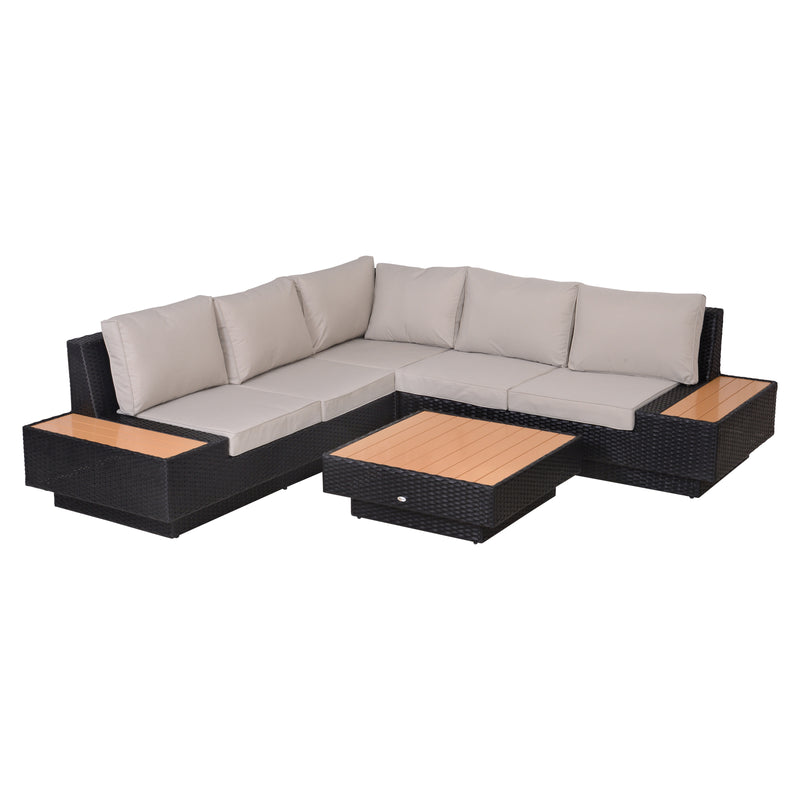 5-Seater Rattan Garden Furniture Outdoor Sectional Corner Sofa and Coffee Table Set Conservatory Wicker Weave w/ Armrest and Cushions, Black