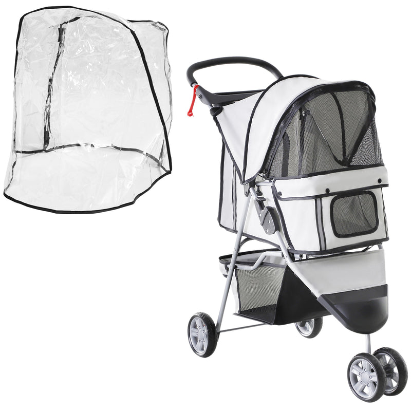 Dog Stroller with Cover for Small Miniature Dogs, Folding Cat Pram Dog Pushchair with Cup Holder, Storage Basket, Reflective Strips, Grey