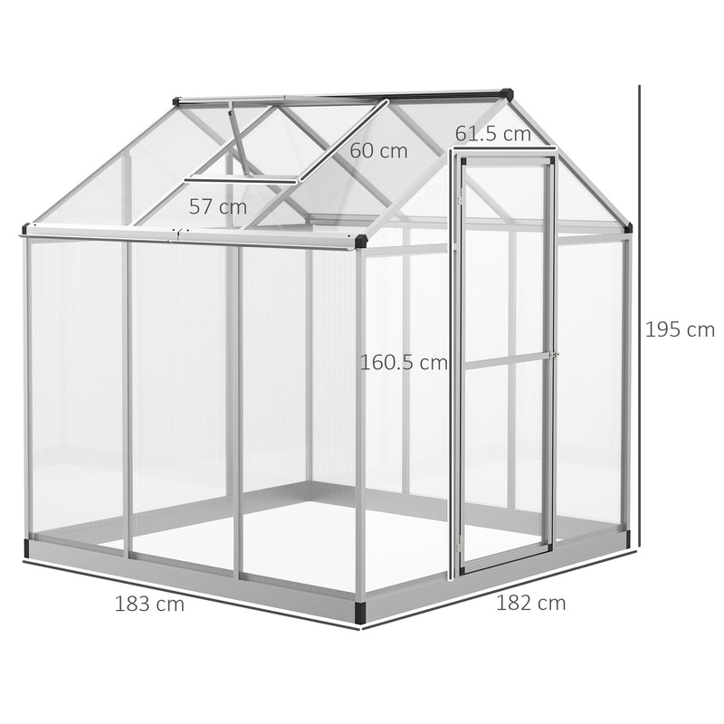 6x6ft Clear Polycarbonate Greenhouse Aluminium Frame Large Walk-In Garden Plants Grow