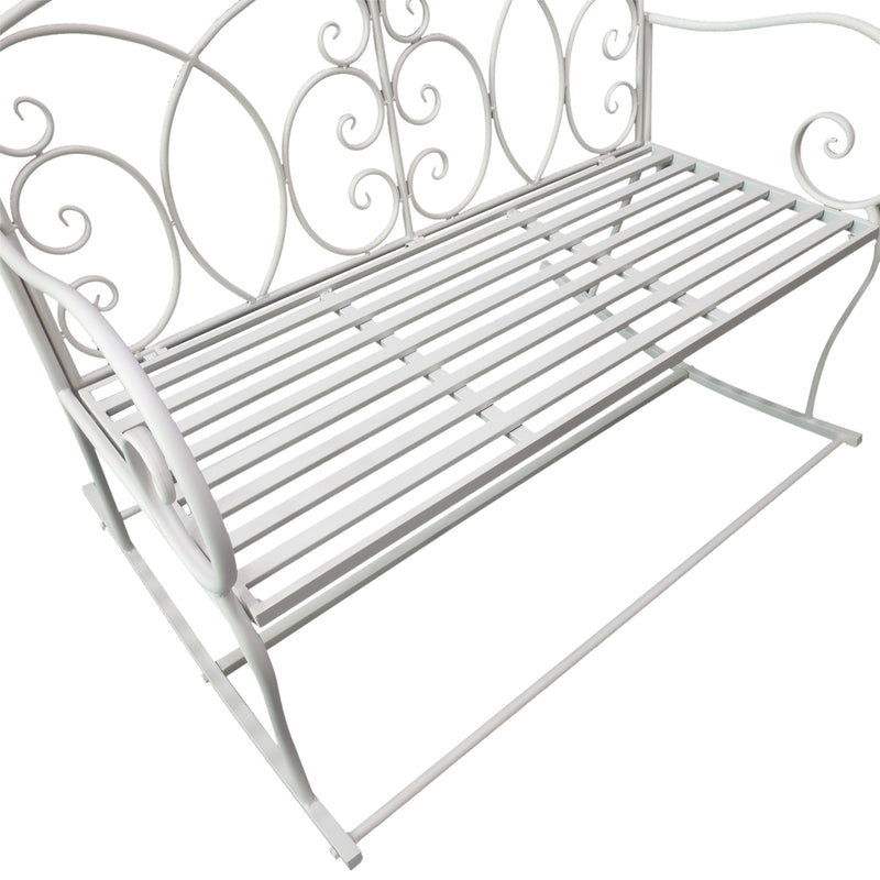 Patio 2 Seater Rocking Bench Steel Garden Outdoor Garden Loveseat Chair w/ Decorative Backrest White