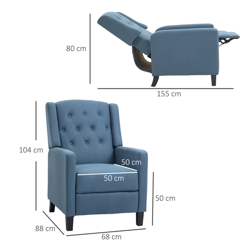Wingback Recliner Chair for Home Theater, Button Tufted Microfibre Cloth Reclining Armchair with Leg Rest, Deep Blue