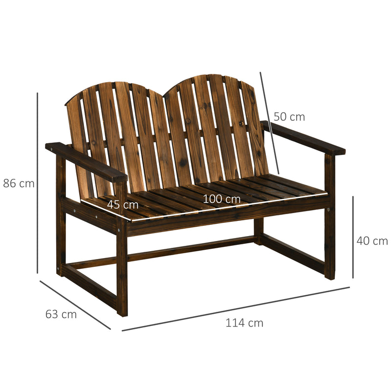 Outdoor Wooden Garden Bench, Patio Loveseat Chair with Slatted Backrest and Smooth Armrests for Two People, for Yard Lawn Carbonised Finish
