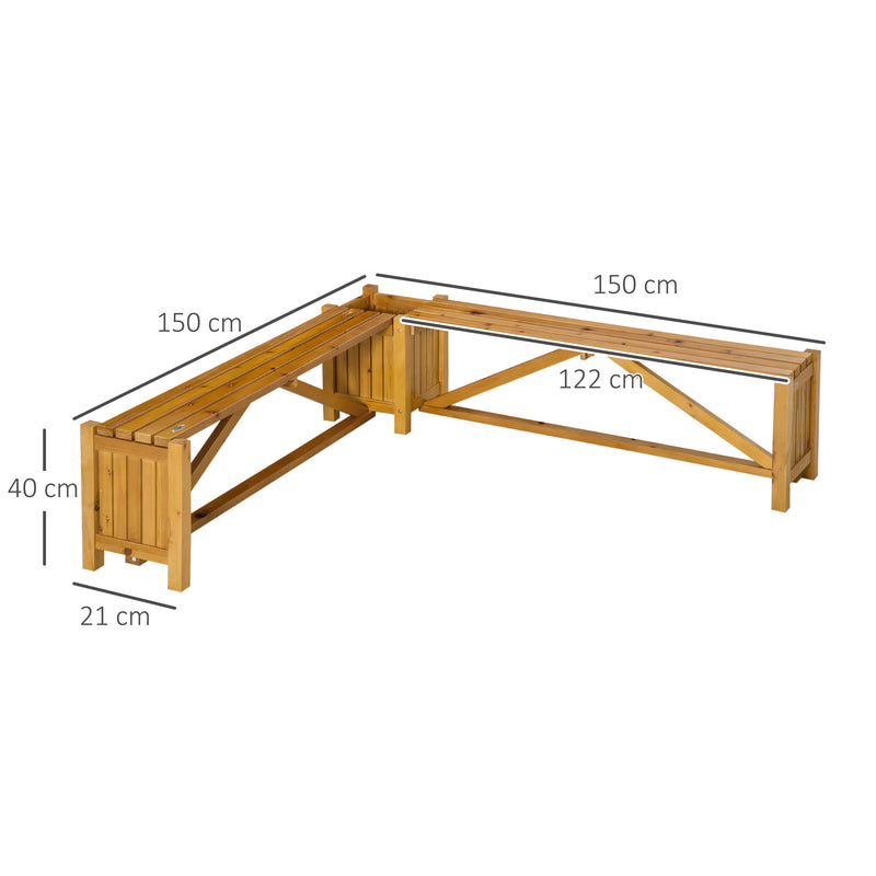 Wooden Garden Corner Bench with Planter Combination, Planter Box with Garden Bench Seat for Patio, Park and Deck, Brown