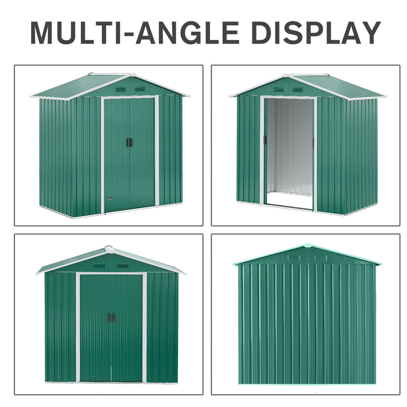 6.5ft x 3.5ft Metal Garden Storage Shed for Outdoor Tool Storage with Double Sliding Doors and 4 Vents, Green