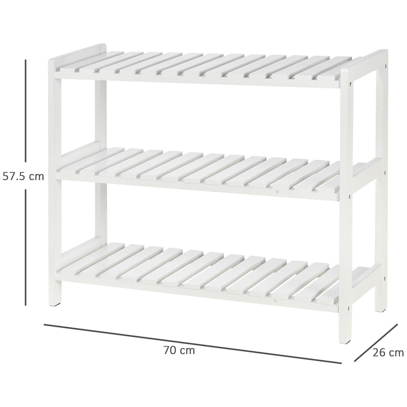 3-Tier Shoe Rack Wood Frame Slatted Shelves Spacious Open Hygienic Storage Home Hallway Furniture Family Guests 70L x 26W x 57.5H cm - White