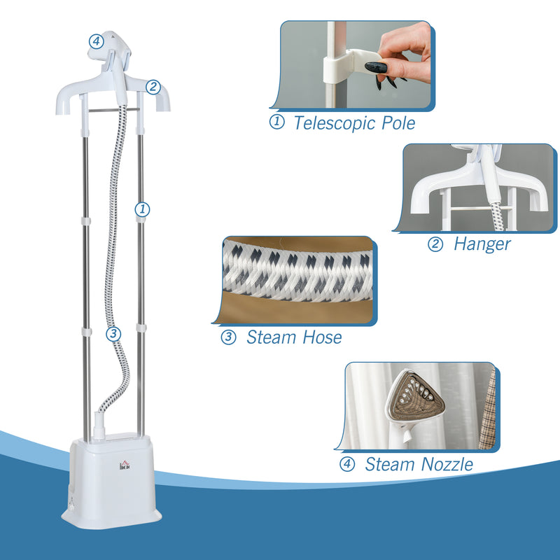 Upright Garment Clothes Steamer with 6 Steam Setting, 45s Fast Heat-up, 1.7L Water Tank and 45min Steamer, Wrinkle and Odour Remover, White