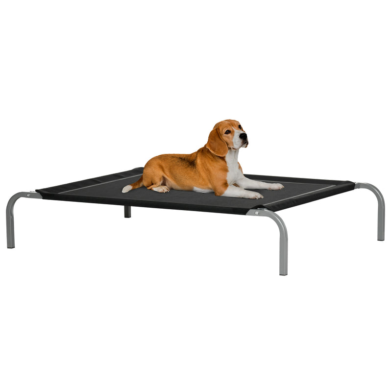 Elevated Pet Bed Cooling Raised Cot-Style Bed for Large Medium Sized Dogs with Non-slip Pads Breathable Mesh Fabric, 110 x 75 x 20 cm - Black