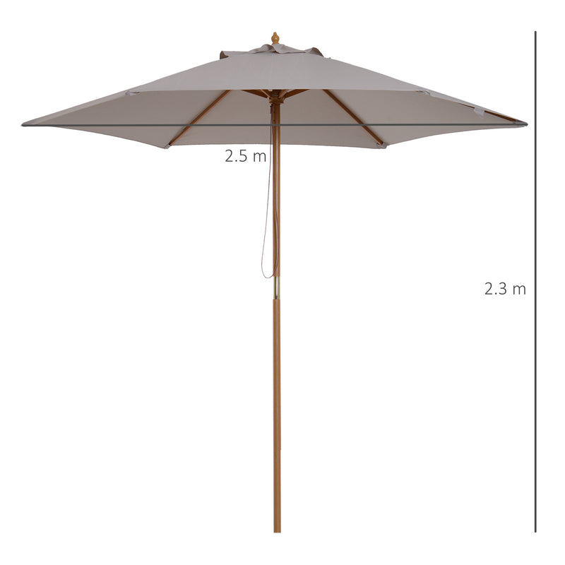 2.5m Wood Garden Parasol Sun Shade Patio Outdoor Wooden Umbrella Canopy Grey