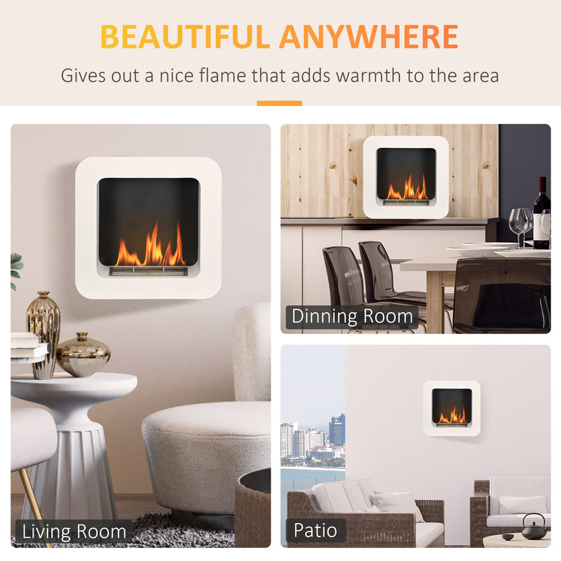 Wall Mounted Ethanol Fireplace, Bioethanol Heater Stove Fire with 1L Tank, 2.5 Hour Burning Time, White