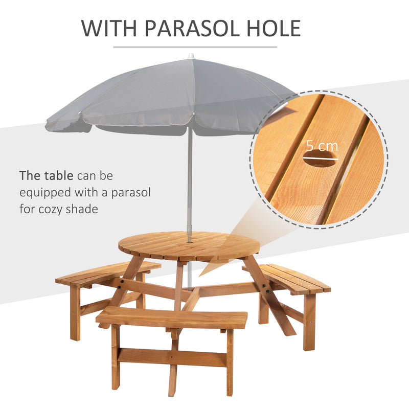 Fir Wood Pub Parasol Table and Bench Set 6 Person Heavy Duty Patio Dining Garden Outdoor Furniture