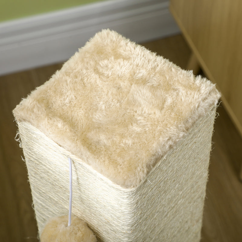 Jute Cat Scratching Post w/ Carpet Base Hanging Toy - Beige