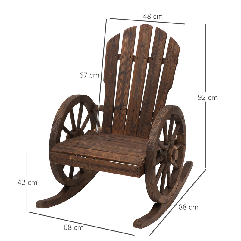Wooden Adirondack Rocking Chair Reclining Armchair Outdoor Garden Furniture Patio Porch Rocker - Carbonized Wood Colour