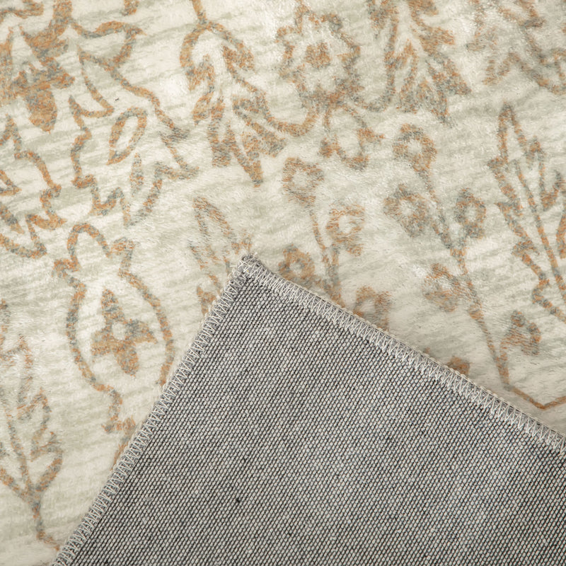 Beige Rug, Floral Pattern Area Rugs, Decorative Carpet for Living Room, Bedroom, Dining Room, 150 x 80cm