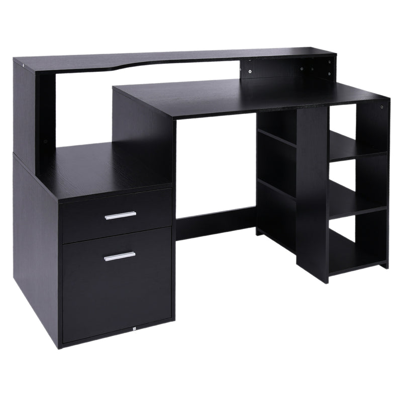 Computer Desk PC Table Modern Home Office Writing Workstation Furniture Printer Shelf Rack w/ Storage Drawer & Shelves (BLACK)