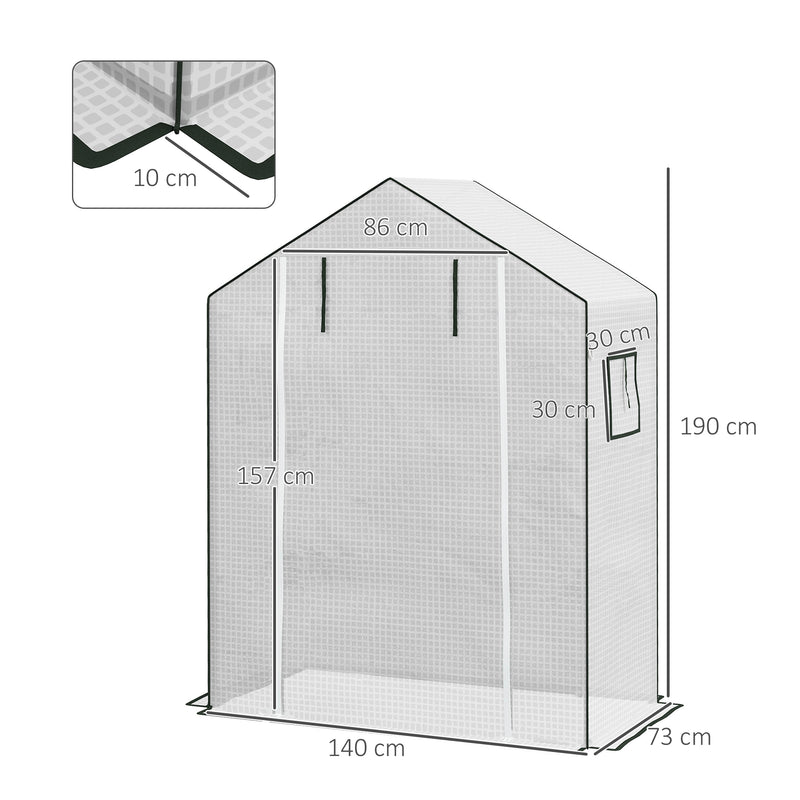 Greenhouse Cover Replacement Walk-in PE Hot House Cover with Roll-up Door and Windows, 140 x 73 x 190cm, White