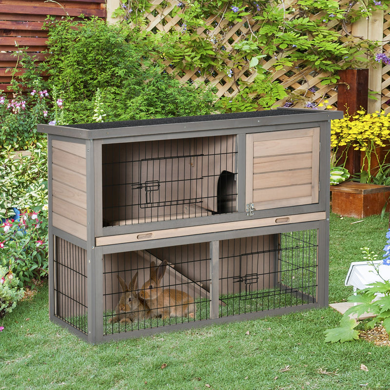 Rabbit Hutch Bunny Cage Small Animal House with Sliding Tray, Run, Openable Top, Ramp, for Indoor Outdoor, Grey 108x45x78 cm