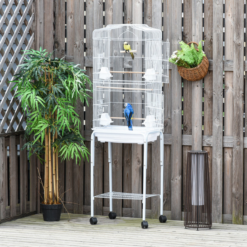 Metal Bird Parrot Cage w/ Breeding Stand Feeding Tray Wheels Parakeet Pet Supply White 47.5L x 37W x 153H (cm)