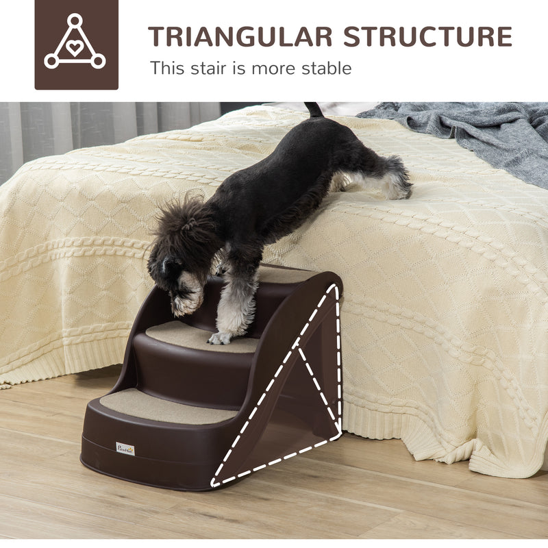 Foldable Pet Stairs Portable Dog Steps 3-Step Design with Non-slip Mats for High Beds, Sofas, 49 x 38 x 38 cm, Brown