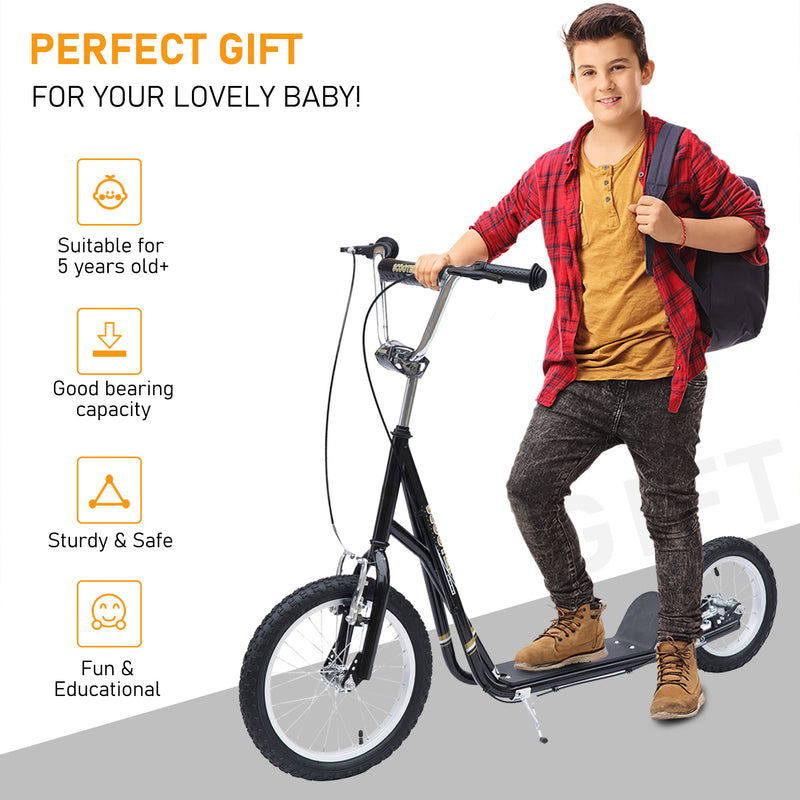 Adult Teen Push Scooter Kids Children Stunt Scooter Bike Bicycle Ride On Alloy Wheel Pneumatic 12" Tyres-Black