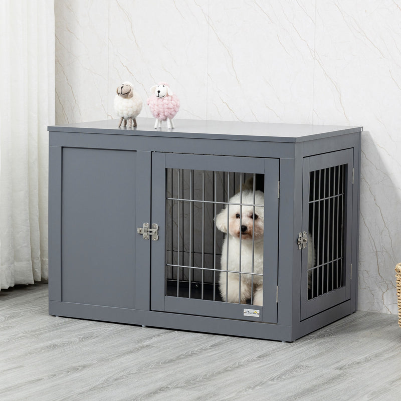 Furniture Style Dog Crate, End Table Pet Cage Kennel, Indoor Decorative Puppy House, with Double Doors, Locks, for Small & Medium Dogs, Grey