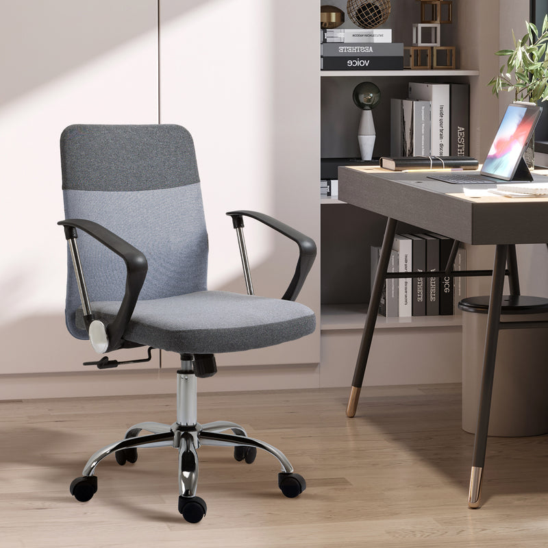 Ergonomic Office Chair Linen Fabric Swivel Computer Desk Chair Home Study Adjustable Chair with Wheels, Grey