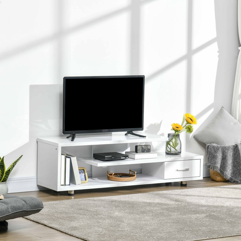 High Gloss TV Unit for TVs up to 45", Modern TV Cabinet with Storage Shelf and Drawer, Entertainment Unit for Living Room Bedroom, White